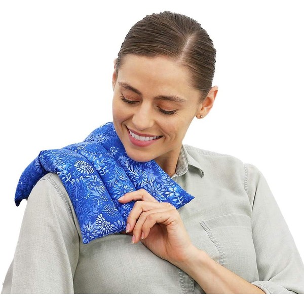 Nature Creation Back Heating Pad Microwavable - Flexible & Easy to Use Hot/Cold Pack for Back Pain Relief, Neck Pain, Body Aches and Stiffness - Perfect for Cold Weather - 1 Pack Blue Flowers