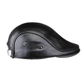 BUDUBIBI Leather Newsboy Cap for Men, Adjustable Classic Beret Hat Golf Cabbie Gatsby Ivy Driving Hunting Flat Cap(55-61cm, Black)