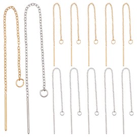 SUNNYCLUE 1 Box 40 Pieces 2 Colours Ear Threads Silver Ear Threads Stainless Steel Earring Threader Long Chain Drop 0.8 Pin with Bow Tassel Earrings for Jewellery Making Women DIY Earrings Crafts
