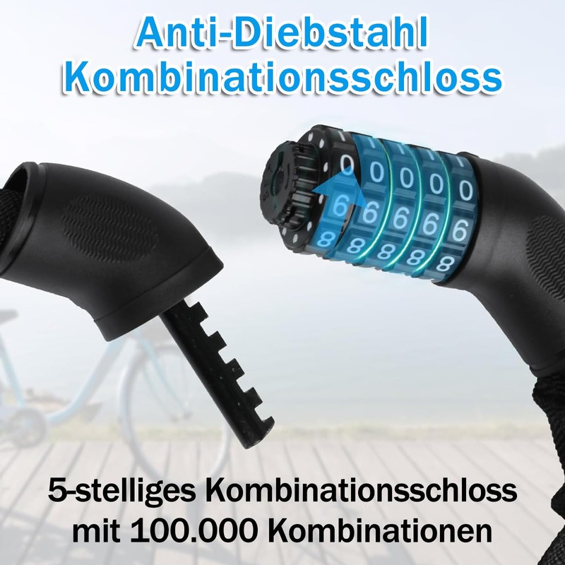 Bicycle Lock High Security with 5 Digit 100 cm Length,