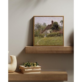 InSimSea Square Framed Canvas Wall Art, Vintage Landscape Prints Old Cottages Countryside Landscape Canvas Wall Art, Rustic Farmhouse Wall Decor for Bedroom Living Room Bathroom 12"x12"