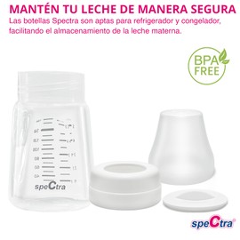 Spectra | Botella de Almacenamiento de Leche Materna para Extractor de Leche Eléctrico Spectra | Capacidad: 5 FL OZ/160 ml (2 piezas) - Accesorio Original, Contenedor Compatible con Saca Leches Eléctricos Spectra. No Incluye mamilas. Botella de Cuello An