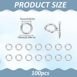 HOBBIESAY 100Pcs Jump Rings 10mm Stainless Steel Open Jump Ring Unsoldered Ring Connectors Small Split Ring Jewelry Making Findings for DIY Crafts