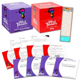 Word Teasers Card Game 2 Pack for Kids - Bundle with ? Word Teasers Slang and Funny Saying Card Decks for Boys, Girls, Family Plus Bookmark | Fun Trivia Card Game Set