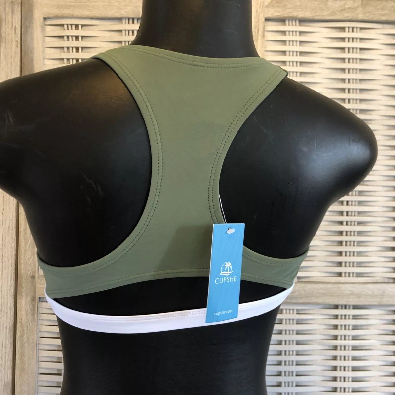 Cupshe NWT Cupshe Bikini Top Size Large Green White