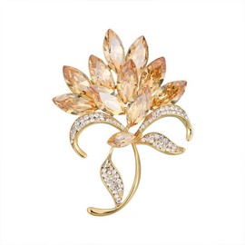 LuvQaze Crystal Flower Bouquet Brooch for Women 18k Gold Plated Rhinestone Flower Bouquet Pin Birthday Holiday Gift for Wife Girlfriend Mother
