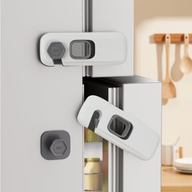 2Pack Child Proof Refrigerator Lock,Fridge Locks for Kids with Sticky Adhesive Pads,Baby Safety Locks for Fridges, Cabinets, Drawers, Double Doors and More (2 Pack)