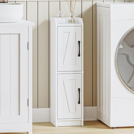 Hzuaneri Bathroom Storage Cabinet, Small Corner Floor Cabinet with Door and Shelves, Narrow Bathroom Organizer and Paper Storage with Adjustable Shelves, for Small Spaces, White BC27013X