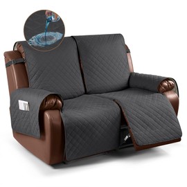 KinCam Waterproof Loveseat Recliner Cover, Non-Slip Reclining Couch Covers for 2 Seat, Recliner Sofa Cover Furniture Protector with Elastic Straps for Kids, Pets, Charcoal Gray