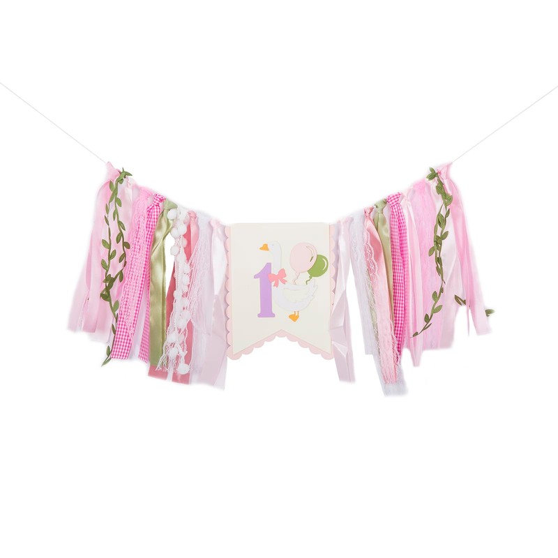 Pink Goose 1st Birthday High Chair Banner, One Silly Goose