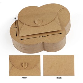 Mocraft 100 Kraft Paper Envelopes with 100 Blank Paper Cards, Mini Envelopes with Heart Closure for Gift Cards DIY Graffiti