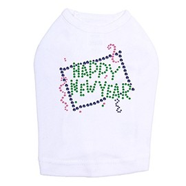 Happy New Year Confetti - Bling Rhinestone New Year Dog Shirt, 2XL White