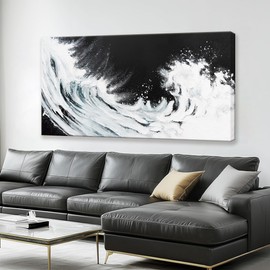 TAIJXAGSG Abstract Wall Art Canvas Art Wall Decor For Living Room Decorations Large Black And White Abstract Wall Decor White Ocean Waves Wall Art For Home Bedroom Kitchen Office Artwork 29x58 Inch