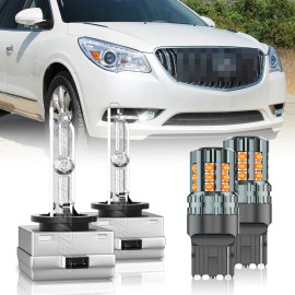 CHUSYYRAY For Buick Enclave 13-17 HID LED Headlights Hi/Lo Beam + Turn Signal Light Bulbs
