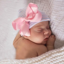 NUOSYI 2PCS Newborn Baby Hat Infant Caps Baby Boy Girl Toddler Hospital Hats Bow Double Layer Knit Beanie Cap With Headband for 0-3 Months(pink, elastic)