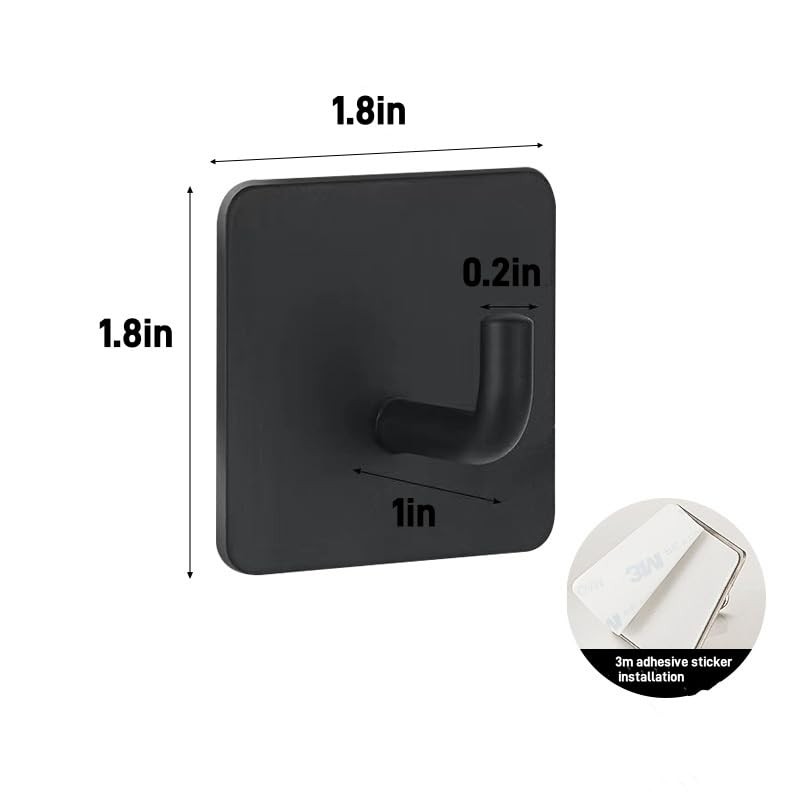 Tustao 6-Pack Stainless Steels Adhesive Wall Hooks Black,Easy Installation Without