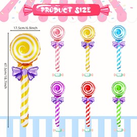 12 Pcs Handheld Lollipop Foil Balloons 6 Colors 2 Each Sweet Candy Style Balloons for Birthday Christmas Baby Shower Classroom Party Decor Props Supplies