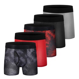 CONKEND Boys Boxer Briefs Cotton Big Boys Underwear Breathable Soft Mesh Performance Sport Boxers Briefs with Fly 5 Pack 18-20
