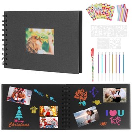A5 Scrapbook Kit,Scrapbook Photo Album 60 Pages,21.5×15 cm DIY Photo Album,Picture Book with 8 Pens,Sturdy Cover Memory Book Scrapbook for Anniversary, Wedding, Birthday, Baby Shower (Black)