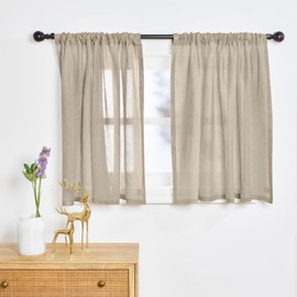 Solino Home 100% Pure Linen Sheer Curtain 18 Inches - European Flax Natural Kitchen Curtain 52 x 18 Inch - Light Filtering Rod Pocket Window Treatment Panel for Cafe, Bedroom, Living Room