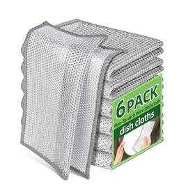 Senlleo Stainless Steel Scrubber and Cleaning Rags - Non Scratch Wire Dishcloth for Washing Dishes, Steel Wool Scrubber and Dish Towels for Kitchen (6PCS)