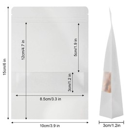 Blisstime 50 Pieces Resealable Bags for Small Business, White Kraft Paper Stand Up Pouches with Matte Window Reusable Heat Sealable Bags for Packaging (3.9 X 5.9 Inches)