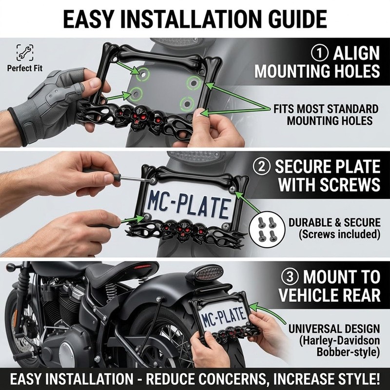 JYIS Cool Motorcycle License Plate Frame, Heavy-Duty Skull Motorcycle License