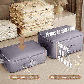 Compression Storage Bags,Ultra Space Saving Self Compression Organizer,Self Compression Storage Bags with Handles,Double Zipper Large Storage Bags for Clothes,Duvet Storage (Grey, L)