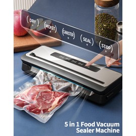 2025 Upgrade Vacuum Sealer for Food, 5 Fast Modes Food Saver Vacuum Sealer Machine with 20 Vacuum Sealer Bags, Bulit-in Cutter & Vacuum Hose for Food Saver
