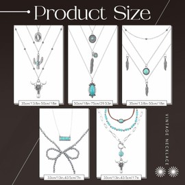 Sureio 6 Pcs Women Western Jewelry Cowgirl Boho Necklace Leather Velvet Long Choker Turquoise Necklace with Bag(Turquoise)