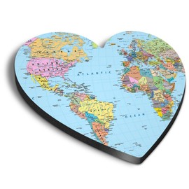 1x Heart MDF Magnet 6cm - World Map Globe Earth Geography - Fridge Locker Office Whiteboard Toolbox #170943