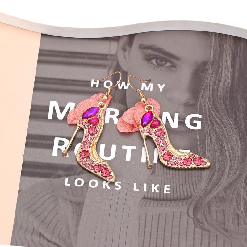 Unique Heel Shoe Earrings High Heel Shoe Earrings Rhinestone Flower