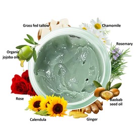 Handmade Wild Bloom Tallow Face Balm with Blue Tansy - Hydrate, Nourish, and Protect Skin for Soft, Smooth Skin- 0.7 oz