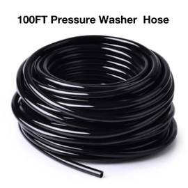 Pressure Washer Sewer Jetter Kit, 100FT 5800 PSI Water Pressure Washer Drain Cleaner Hose with 1/4 Inch NPT Coupler Rotating/Button/Corner Jet Nozzle Waterproof Tape (Black)