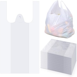 200 White (11 x17x21 Inch) Bags, Trash Bag with Handles, T-Shirt Plastic Bags for Retail, Groceries, Merchandise, Convenience Store, Supermarket, Restaurant Picnic, Kitchen, Daily Use, (200)