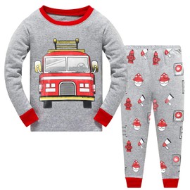 Little Hand Baby Boys Pajamas Fire Truck Costume 2 Piece Pjs Long Sleeve 100% Cotton Sleepwear Sets for Kids 2T