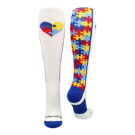 Puzzle Heart Autism Awareness OTC Socks (White/Royal, Small)