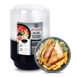 24 Contenedores para Alimentos Reutilizables de 473 ml (16 oz), Diseño Tipo Bowl Hondo con Tapa Transparente, se Puede Utilizar en Microondas,...     