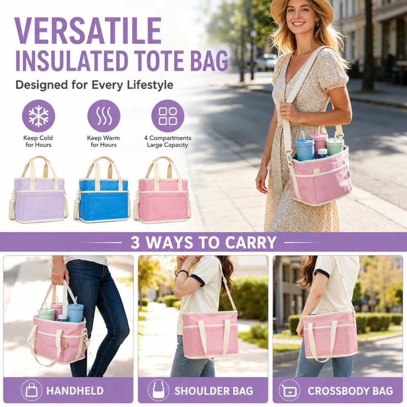 Drink Carrier Tote Bag for 4 Cups, Multiple Tumbler Carrier