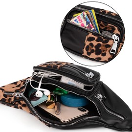 Fanny-Pack-for-Women-Leather Vegan UTO Waist Bag Lightweight Multi Zipper Pockets Shoulder Purse