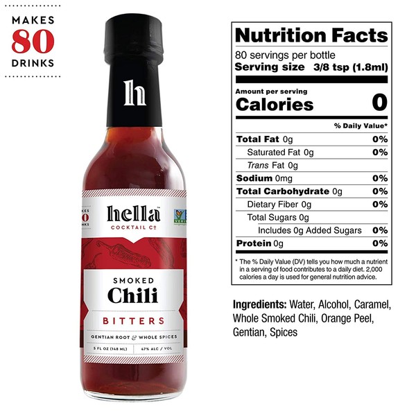 Hella Cocktail Co. | Smoked Chili Bitters, 5 Fl. Oz (Pack of 1)| Craft Cocktail Bitters Made with Real Dried Chilis and Whole Spices|Perfect for Holiday Cocktail Recipes