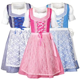 MS-Trachten Girls' Dirndl Emily - 3-Piece Children's Dirndl with Costume Blouse and Apron Children's Costume Dress, darkblue