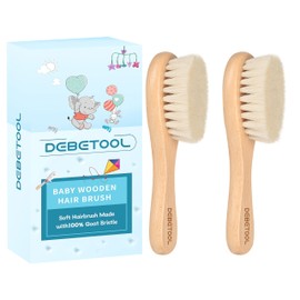 DEBETOOL Baby Hair Brush, 2 Packs - Natural Wooden Brush with Premium Goat Bristle, Ideal for Newborns & Toddlers, Promotes Healthy Hair Growth, Prevents Scalp Irritation, Off-white