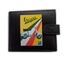 Stoneys Badges Vespa Advert Classic Scooter Anti RFID Theft Wallet Black Soft Leather Large Coin Pocket