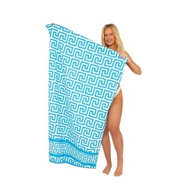 VELVETIO Beach Towel 100 x 180 cm, Extra Large 100% Microfiber Sand Free Towel for Adults, Lightweight Super Absorbent Printed Towel Sheet, Greek Multi