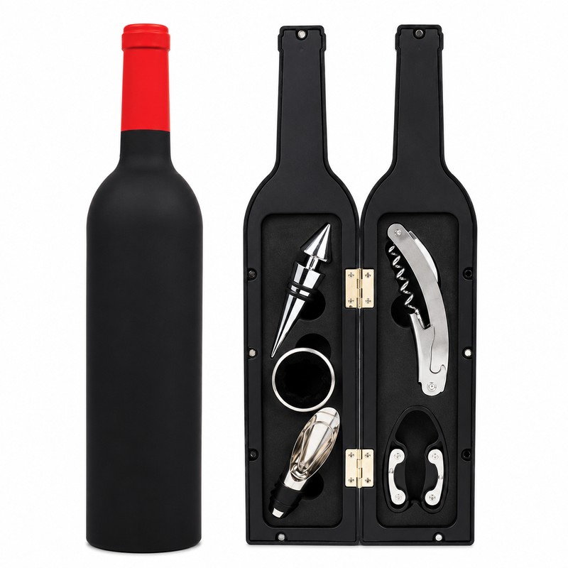 Wine Opener Set with Bottle-Shaped Holder – Corkscrew & Stopper