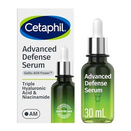 CETAPHIL Advanced Defence Serum para pieles sensibles estresadas con ácido gálico y vitamina E, suero facial AM, fortalece la piel contra los estresores diarios, recomendado por dermatólogos, botella con cuentagotas de 1 onza líquida