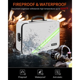 Noiposi Document Organizer with Lock,16.1"x11.4"x4.3" Waterproof and Fireproof Document Box,Portable Home Travel Safe Storage Box for Important Documents,File and Birth Certificate,Silver