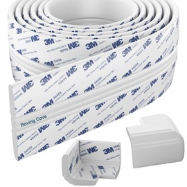 Roving Cove PreFit Edge Corner Protector (Broad 9ft Edge 2 Corners), Baby Proofing Fireplace Hearth and Furniture Bumper Guards, Oyster White (Off White), Extra Wide, Extra Adhesion, Pre-Taped