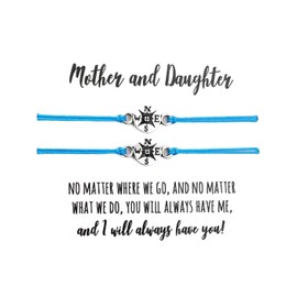 Mother and Daughter Card with Compass Wish Bracelets Set for 2 (Blue) Miss Fit Boutique